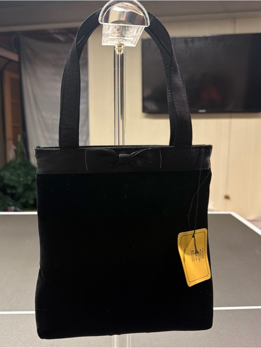 Magus Vintage Black Velvet Handbag with‎ Satin Bow Women’s Evening Bag NWT